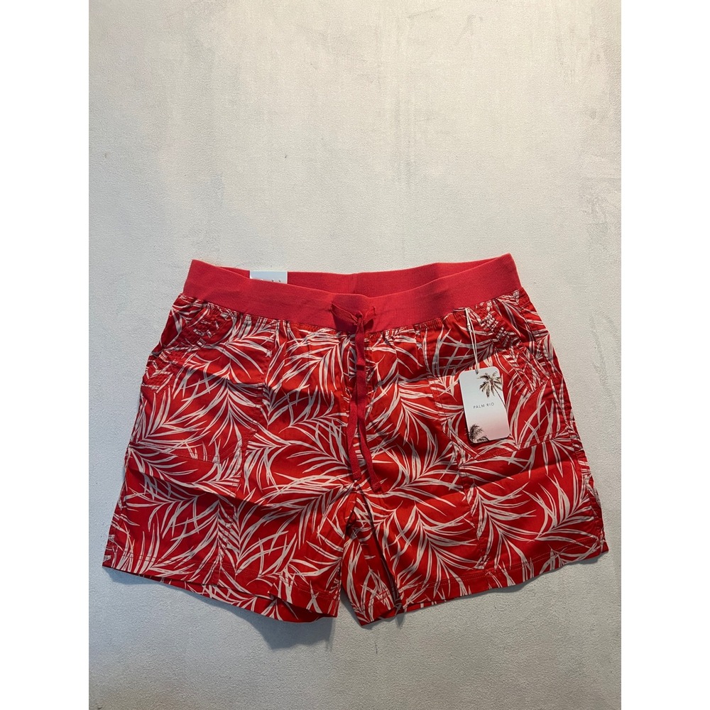 Palm Rio Women Coral Red Tropical Palm Leaf Print Shorts XL PX7160S NWT